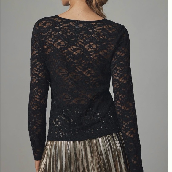 Anthropologie Black Lace Crew Neck - Picture 2 of 8
